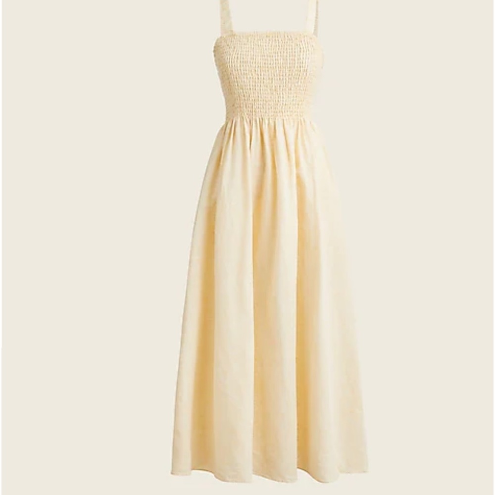 J. Crew Linen Dress Warm Honey Light weight Nwt Smocked Beach Dress